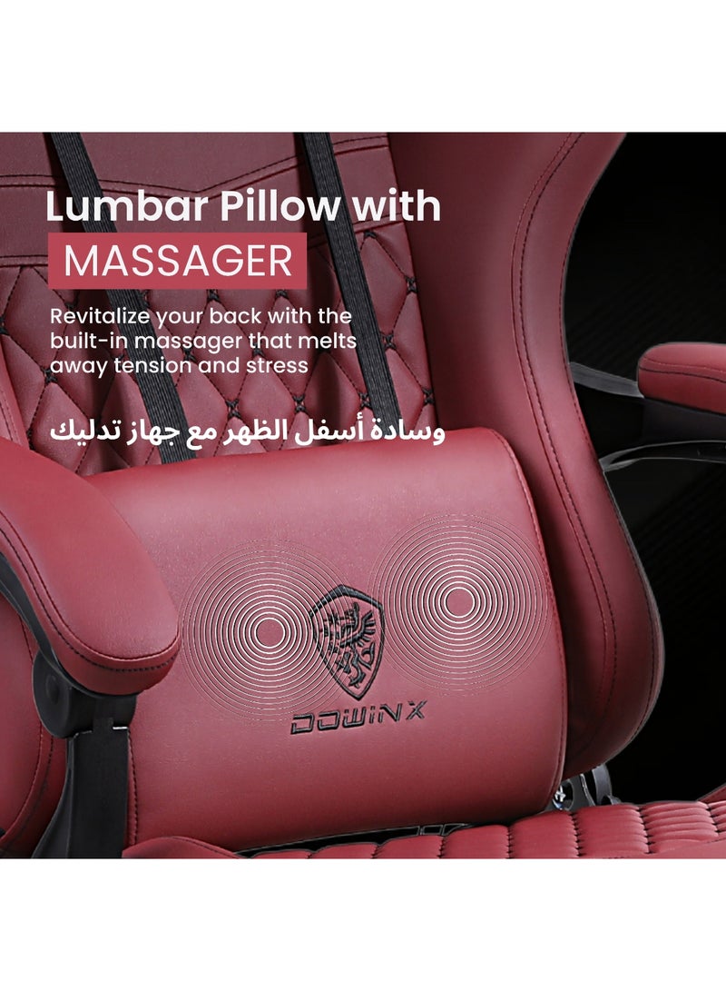 Dowinx Gaming Chair – Massage Cushion, Premium PU Leather, Ergonomic Design with Footrest, 360° Swivel, Adjustable Neck & Lumbar Pillow for Back Support, Home & Office Chair (Maroon LA) Maroon  - Image 5
