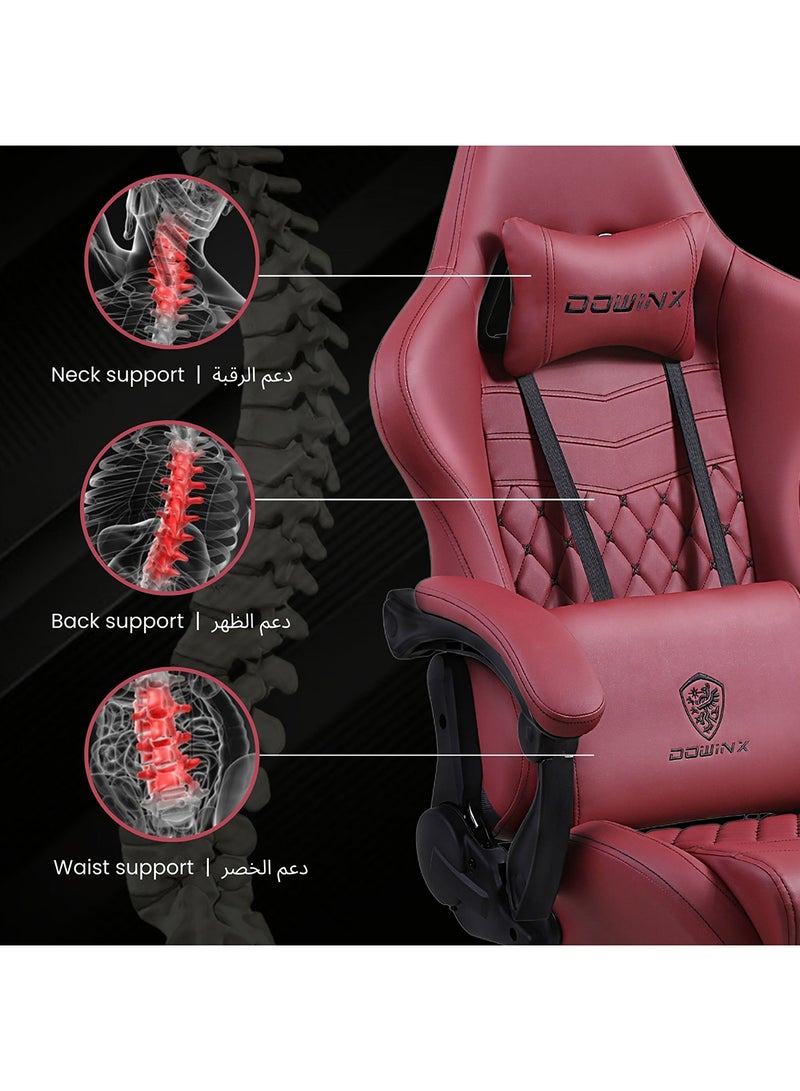 Dowinx Multi-Functional Gaming Chair, Ergonomic High Back Reclining & Height Adjustable PU Leather Computer Chairs with Massage Cushion, Neck & Lumbar Support, Footrest (Maroon) Maroon - Image 4