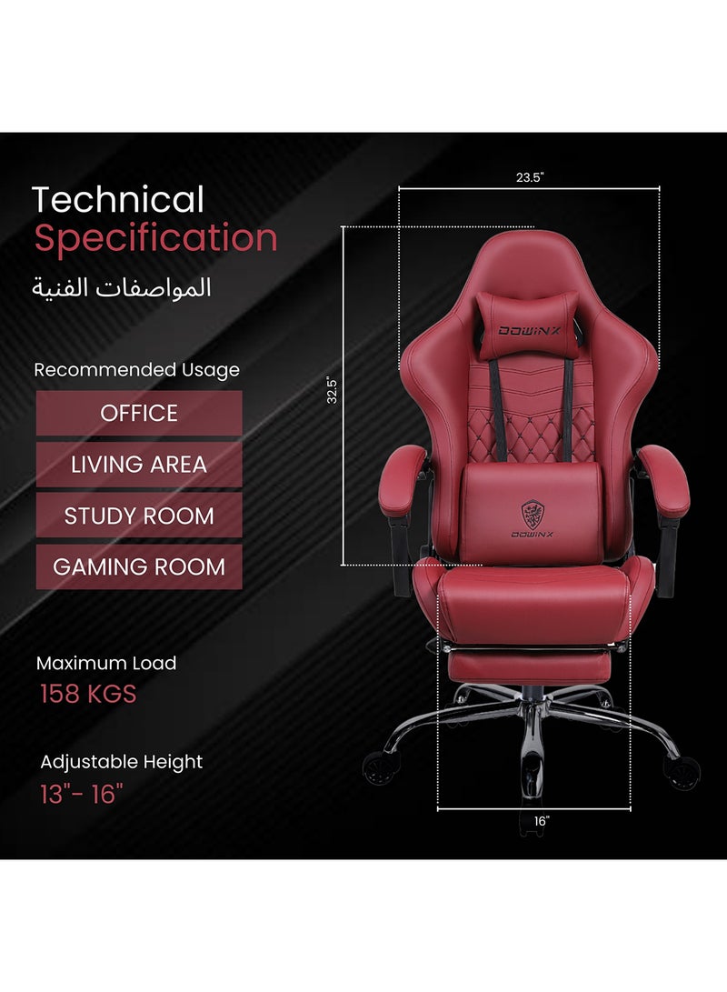 Dowinx Multi-Functional Gaming Chair, Ergonomic High Back Reclining & Height Adjustable PU Leather Computer Chairs with Massage Cushion, Neck & Lumbar Support, Footrest (Maroon) Maroon - Image 5