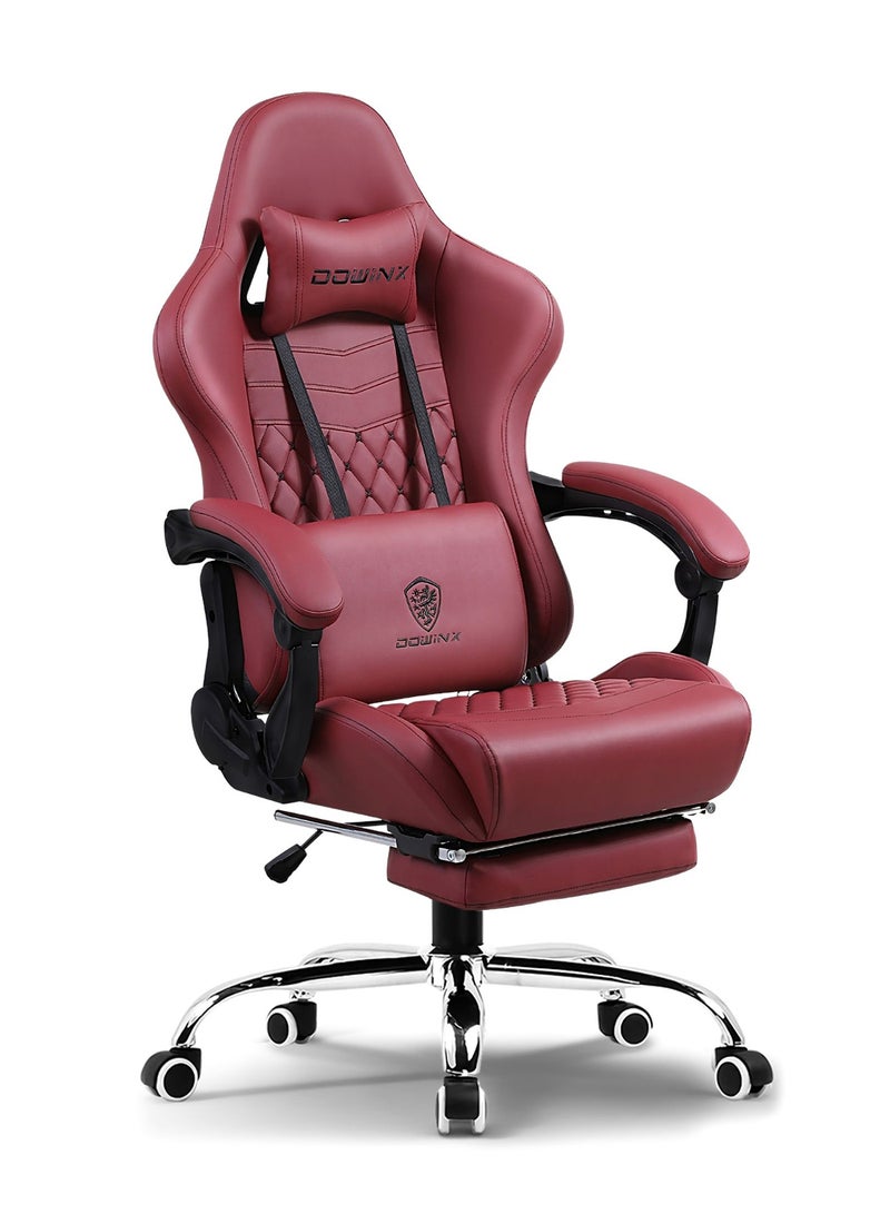 Dowinx Multi-Functional Gaming Chair, Ergonomic High Back Reclining & Height Adjustable PU Leather Computer Chairs with Massage Cushion, Neck & Lumbar Support, Footrest (Maroon) Maroon - Image 1