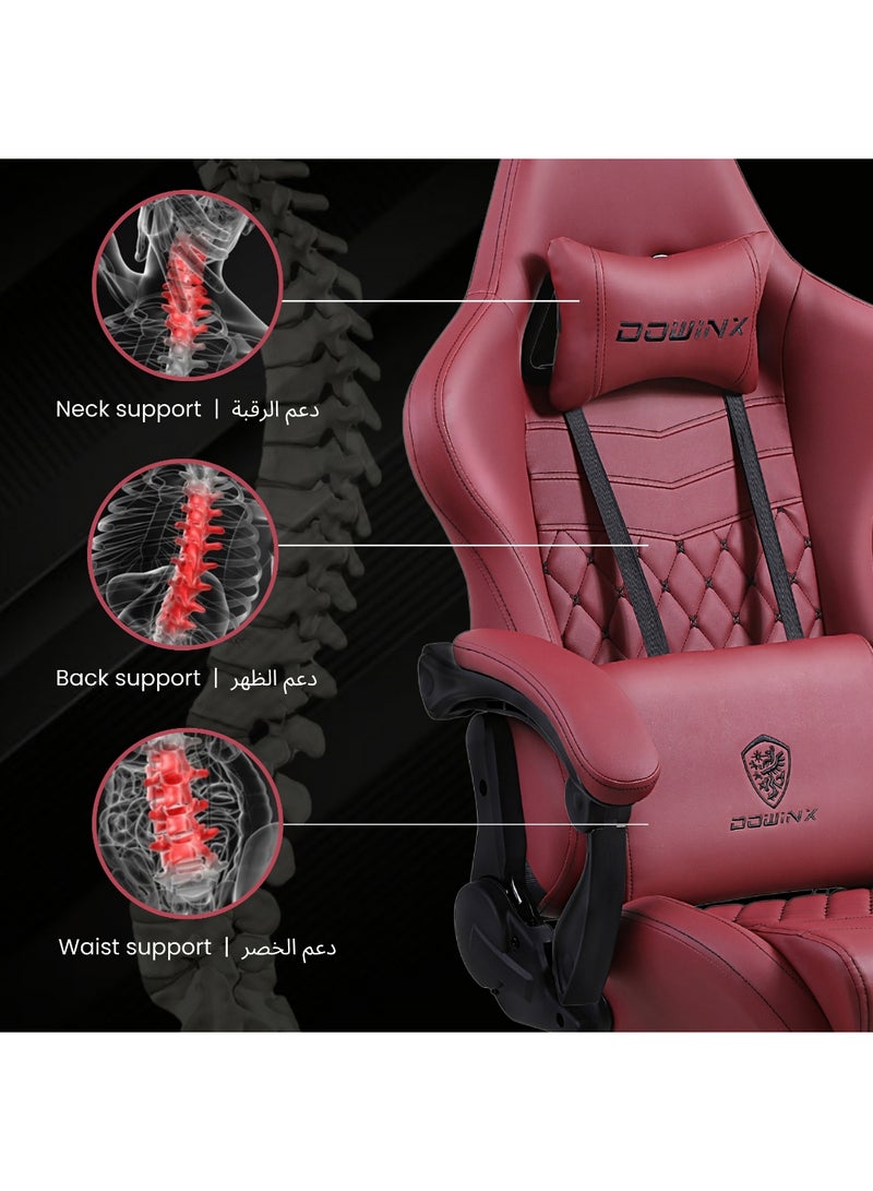 Dowinx Multi-Functional Gaming Chair, Ergonomic High Back Reclining & Height Adjustable PU Leather Computer Chairs with Massage Cushion, Neck & Lumbar Support, Footrest (Maroon) Maroon - Image 2