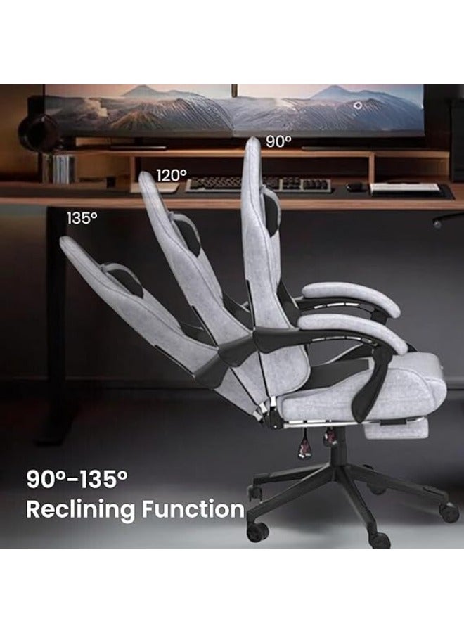 Dowinx Dowinx Gaming Chair – Massage Cushion, Breathable Fabric, Ergonomic Design with Footrest, 360° Swivel, Adjustable Neck & Lumbar Pillow for Back Support, Home & Office Chair White  - Image 3