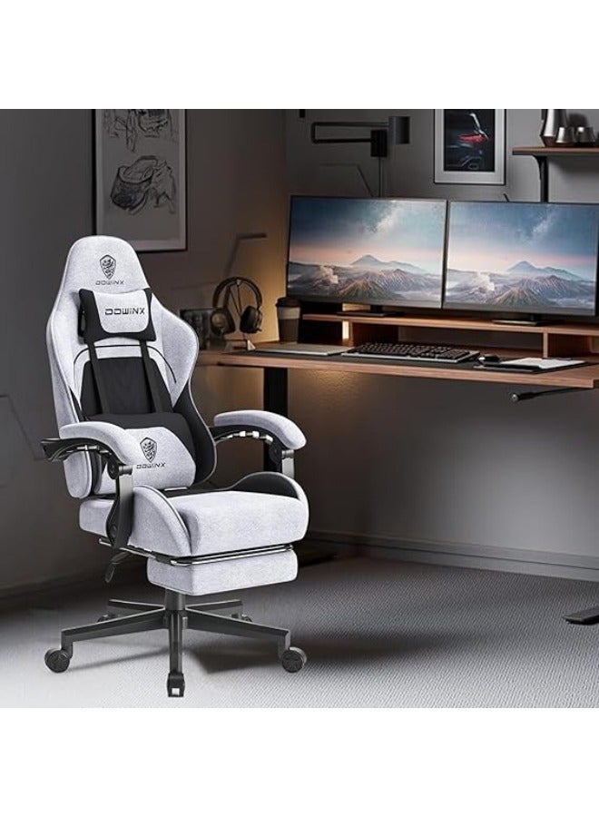 Dowinx Dowinx Gaming Chair – Massage Cushion, Breathable Fabric, Ergonomic Design with Footrest, 360° Swivel, Adjustable Neck & Lumbar Pillow for Back Support, Home & Office Chair White  - Image 2