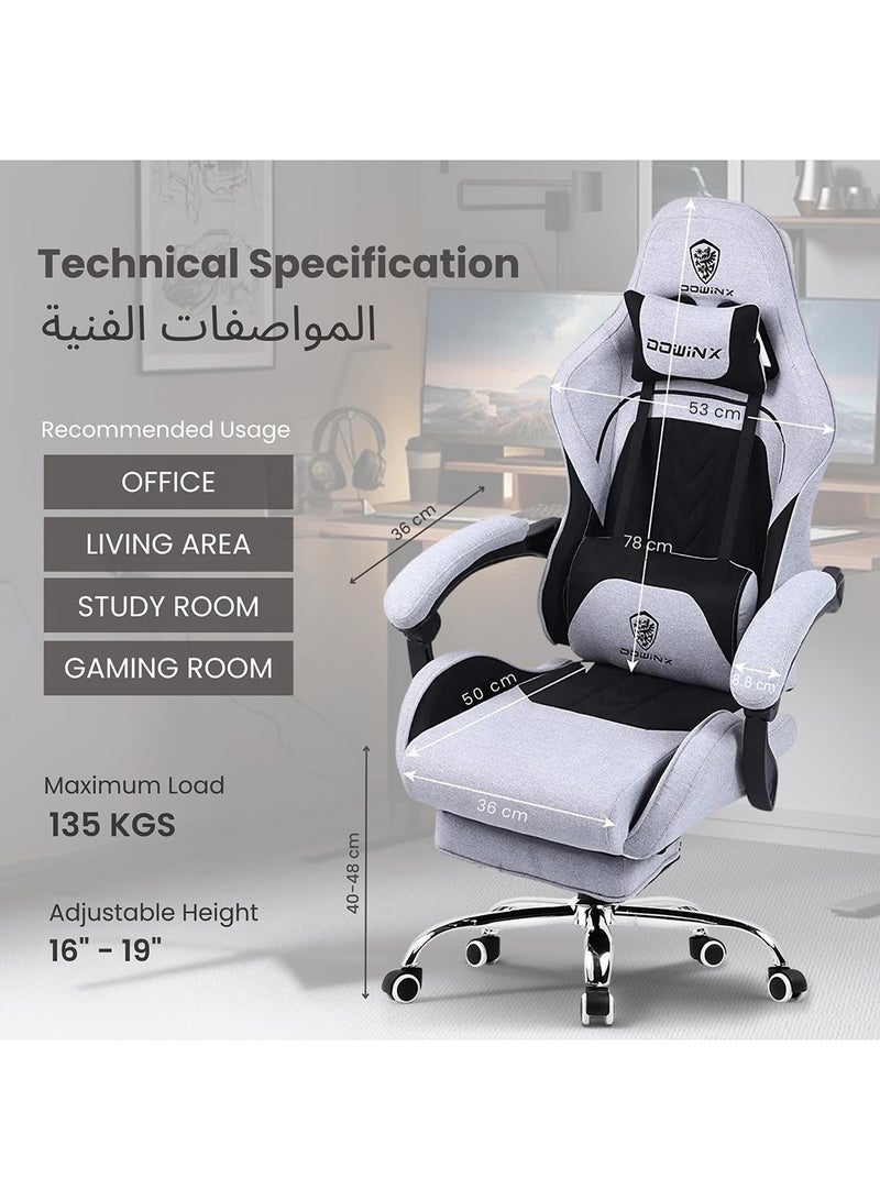 كرسي ألعاب Dowinx - وسادة تدليك، قماش قابل للتهوية، تصميم مريح مع مسند للقدمين، دوران 360 درجة، وسادة قابلة للتعديل للرقبة وأسفل الظهر لدعم الظهر، كرسي منزلي ومكتبي - Image 4
