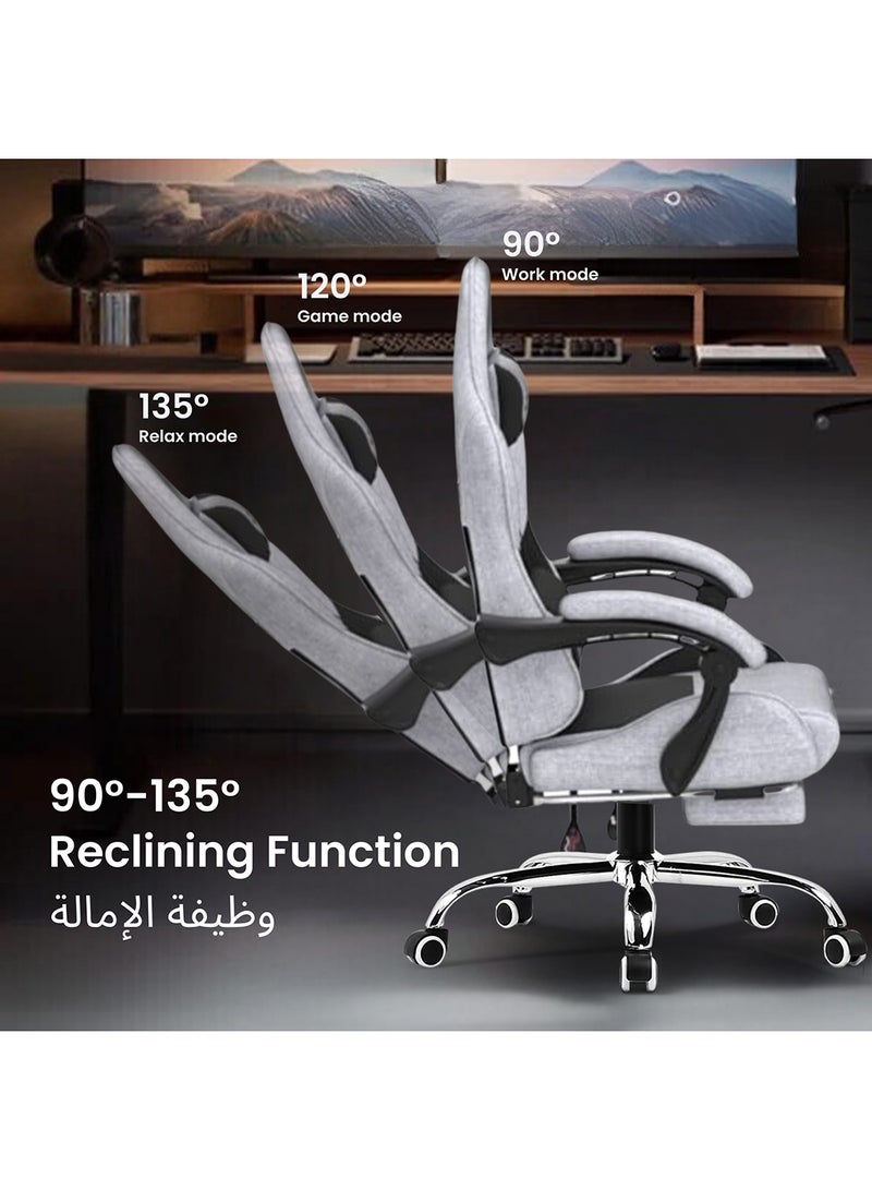 كرسي ألعاب Dowinx - وسادة تدليك، قماش قابل للتهوية، تصميم مريح مع مسند للقدمين، دوران 360 درجة، وسادة قابلة للتعديل للرقبة وأسفل الظهر لدعم الظهر، كرسي منزلي ومكتبي - Image 5