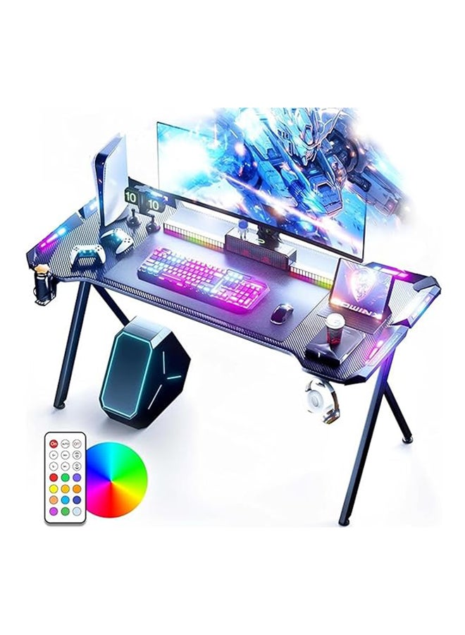 Dowinx Dowinx Gaming Desk with LED Lights, WFH Desk, Free Mousepad, 48-inch RGB Gaming Computer Table with Carbon Fiber Surface, LED Home Office Desk, PC Workstation with Cup Holder and Headphone Hook, Black Black  - Image 1