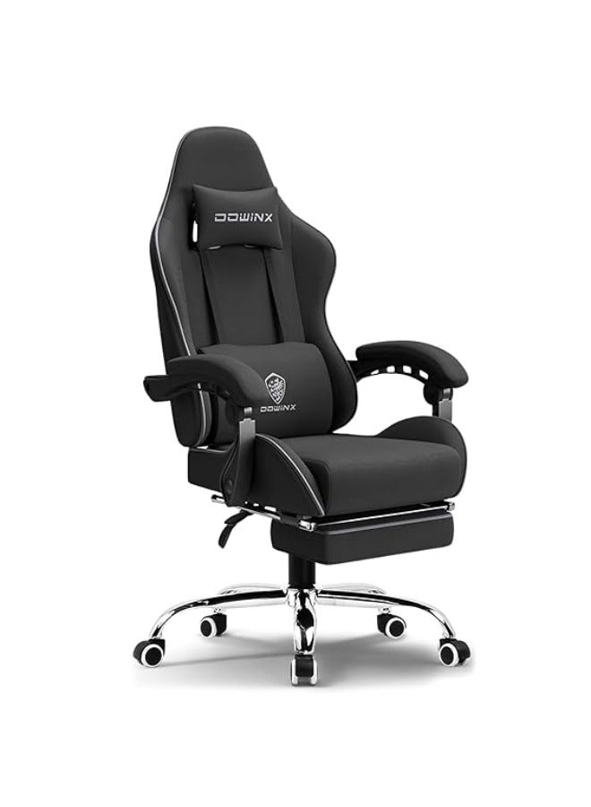 Dowinx Gaming Chair – Massage Cushion, Breathable Fabric, Ergonomic Design with Footrest, 360° Swivel, Adjustable Neck & Lumbar Pillow for Back Support, Home & Office Chair Black  - Image 1