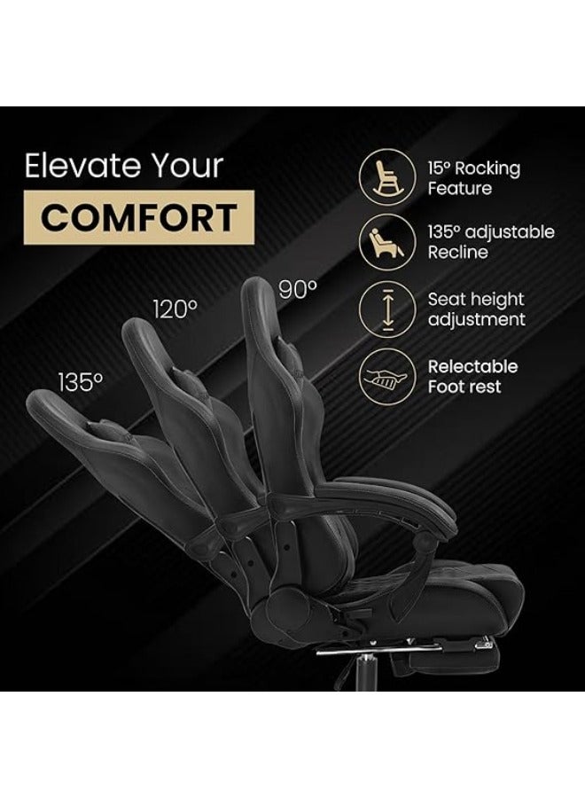 Dowinx Gaming Chair – Massage Cushion, Breathable Fabric, Ergonomic Design with Footrest, 360° Swivel, Adjustable Neck & Lumbar Pillow for Back Support, Home & Office Chair Black  - Image 3