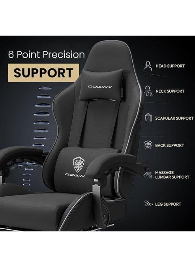 Dowinx Gaming Chair – Massage Cushion, Breathable Fabric, Ergonomic Design with Footrest, 360° Swivel, Adjustable Neck & Lumbar Pillow for Back Support, Home & Office Chair Black  - Image 4