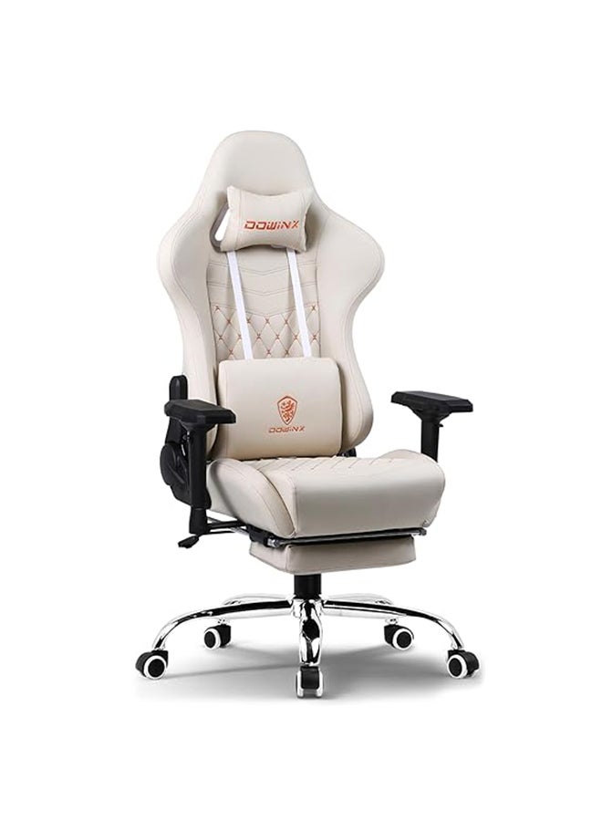 Dowinx Dowinx Gaming Chair – Massage Cushion, Premium PU Leather, Ergonomic Design with Footrest, 360° Swivel, Adjustable Neck & Lumbar Pillow for Back Support, Home & Office Chair (White 4D) White  - Image 1