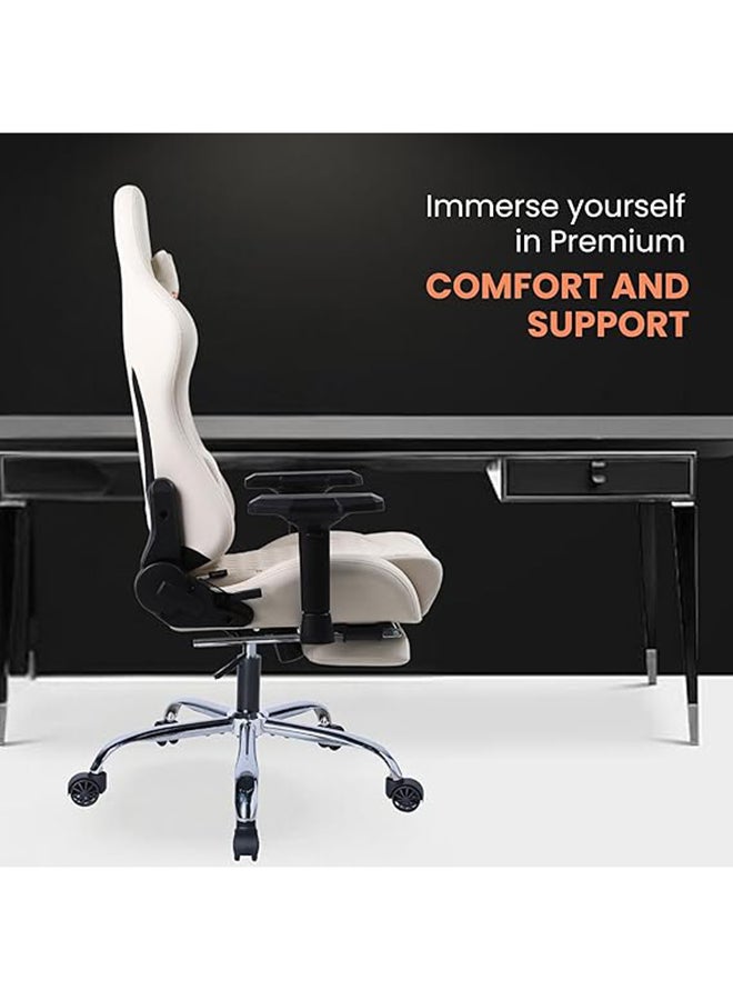Dowinx Dowinx Gaming Chair – Massage Cushion, Premium PU Leather, Ergonomic Design with Footrest, 360° Swivel, Adjustable Neck & Lumbar Pillow for Back Support, Home & Office Chair (White 4D) White  - Image 2