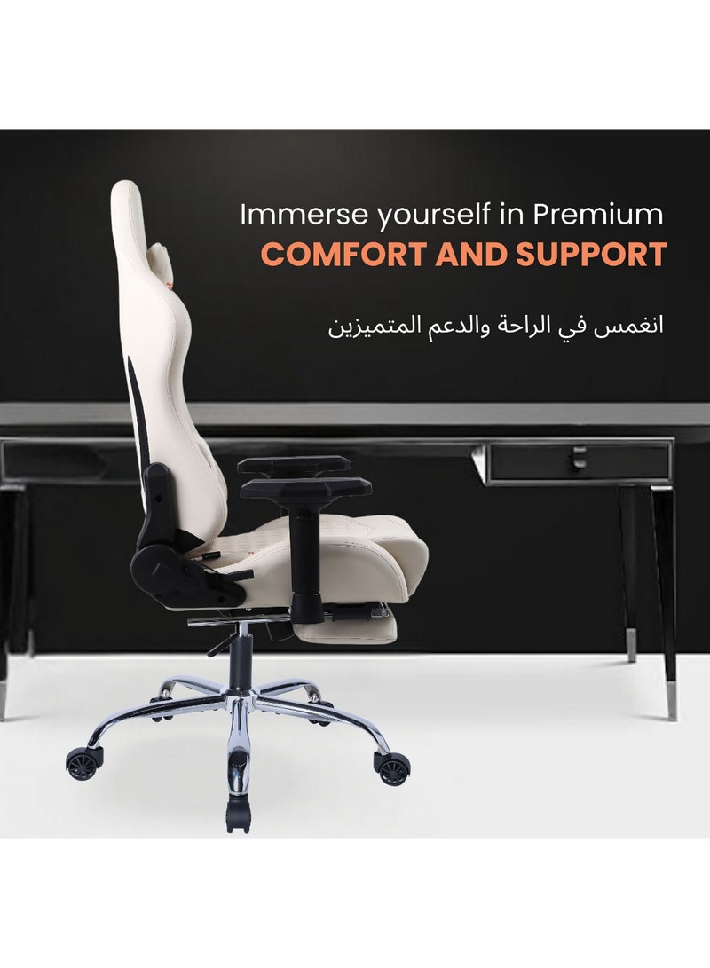 Dowinx Dowinx Gaming Chair – Massage Cushion, Premium PU Leather, Ergonomic Design with Footrest, 360° Swivel, Adjustable Neck & Lumbar Pillow for Back Support, Home & Office Chair (White 4D) White  - Image 3