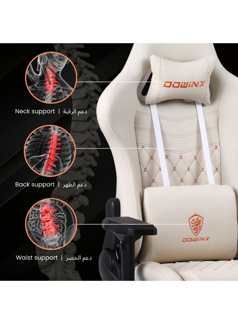 Dowinx Dowinx Gaming Chair – Massage Cushion, Premium PU Leather, Ergonomic Design with Footrest, 360° Swivel, Adjustable Neck & Lumbar Pillow for Back Support, Home & Office Chair (White 4D) White  - Image 5