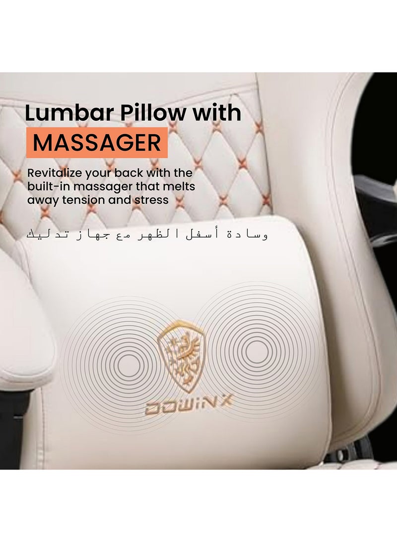 Dowinx Ergonomic Gaming Chair with USB Massage Cushion, Retractable Footrest & Adjustable Lumbar Support – PU Leather Office Furniture Computer Chair with Linkage Armrests for Home & Work (White 4D) White - Image 3