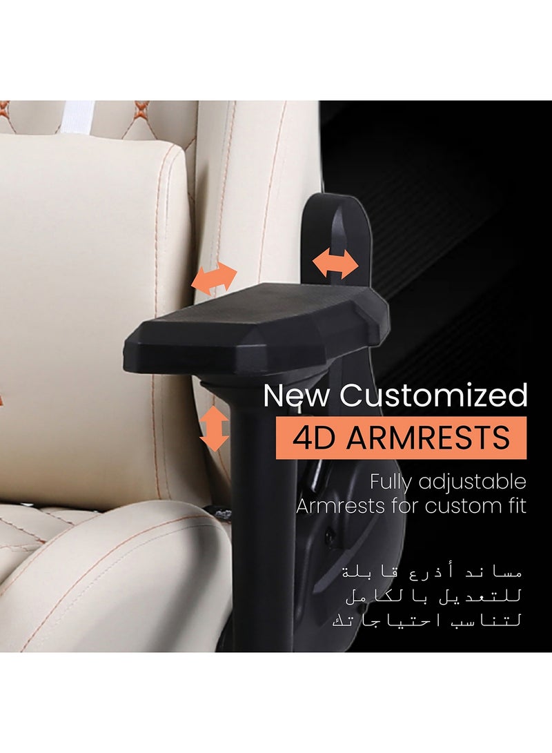 Dowinx Ergonomic Gaming Chair with USB Massage Cushion, Retractable Footrest & Adjustable Lumbar Support – PU Leather Office Furniture Computer Chair with Linkage Armrests for Home & Work (White 4D) White - Image 4