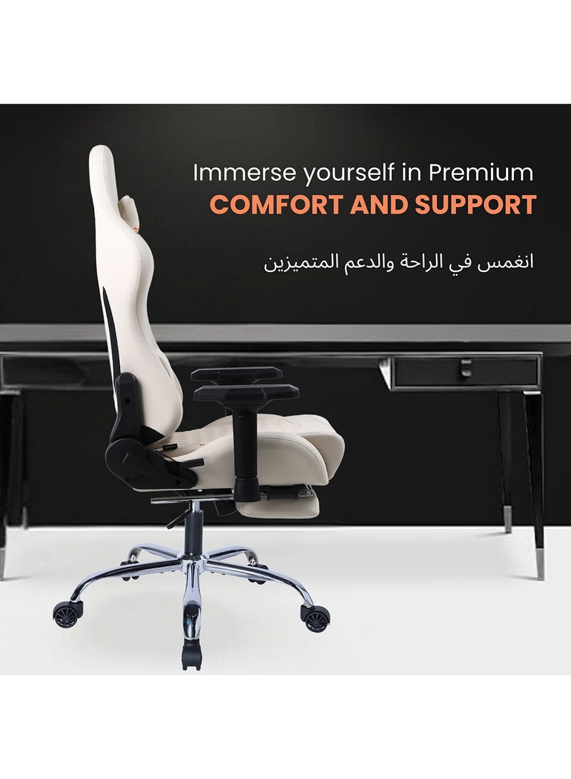 Dowinx Ergonomic Gaming Chair with USB Massage Cushion, Retractable Footrest & Adjustable Lumbar Support – PU Leather Office Furniture Computer Chair with Linkage Armrests for Home & Work (White 4D) White - Image 2