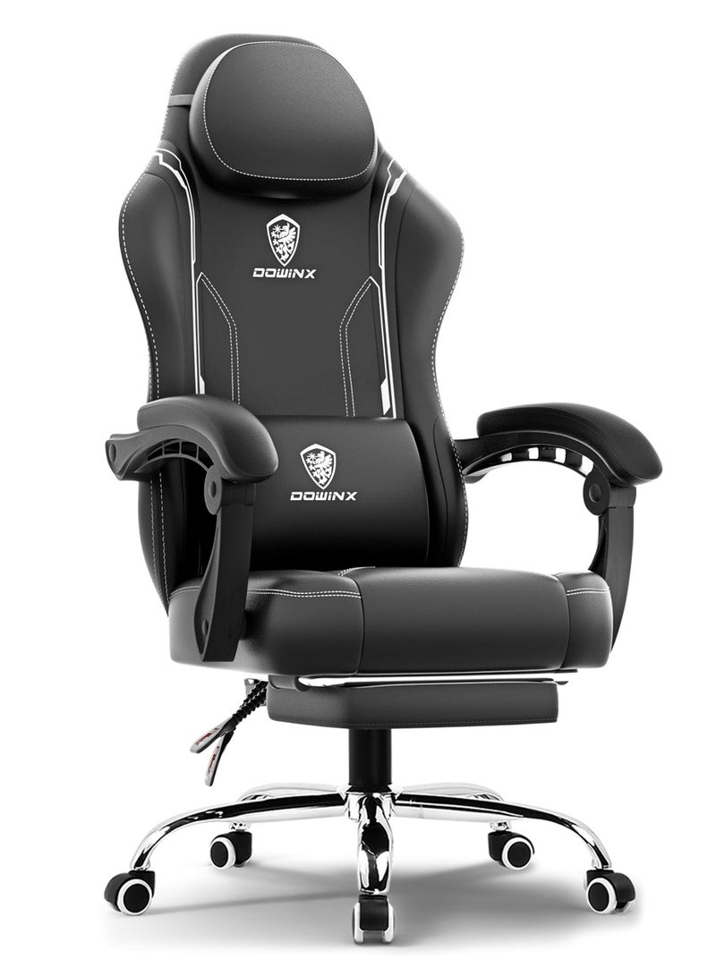 Dowinx Dowinx Gaming Chair – Massage Cushion, Premium PU Leather, Ergonomic Design with Footrest, 360° Swivel, Adjustable Neck & Lumbar Pillow for Back Support, Home & Office Chair Black  - Image 1