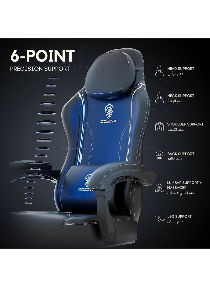 كرسي ألعاب Dowinx - وسادة تدليك، جلد صناعي فاخر، تصميم مريح مع مسند للقدمين، دوران 360 درجة، وسادة قابلة للتعديل للرقبة وأسفل الظهر لدعم الظهر، كرسي منزلي ومكتبي - Image 3