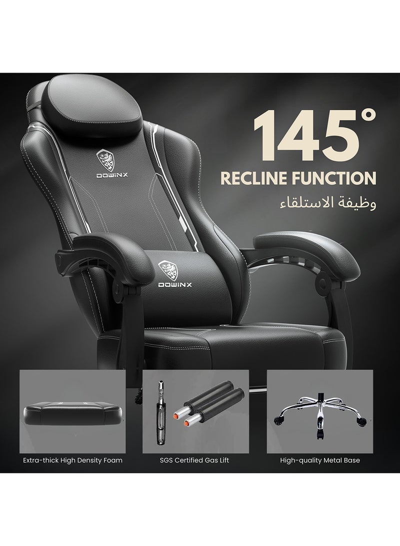 كرسي ألعاب Dowinx - وسادة تدليك، جلد صناعي فاخر، تصميم مريح مع مسند للقدمين، دوران 360 درجة، وسادة قابلة للتعديل للرقبة وأسفل الظهر لدعم الظهر، كرسي منزلي ومكتبي - Image 5