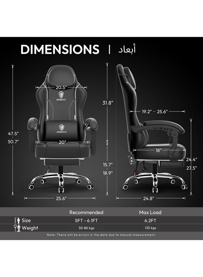 كرسي ألعاب Dowinx - وسادة تدليك، جلد صناعي فاخر، تصميم مريح مع مسند للقدمين، دوران 360 درجة، وسادة قابلة للتعديل للرقبة وأسفل الظهر لدعم الظهر، كرسي منزلي ومكتبي - Image 4