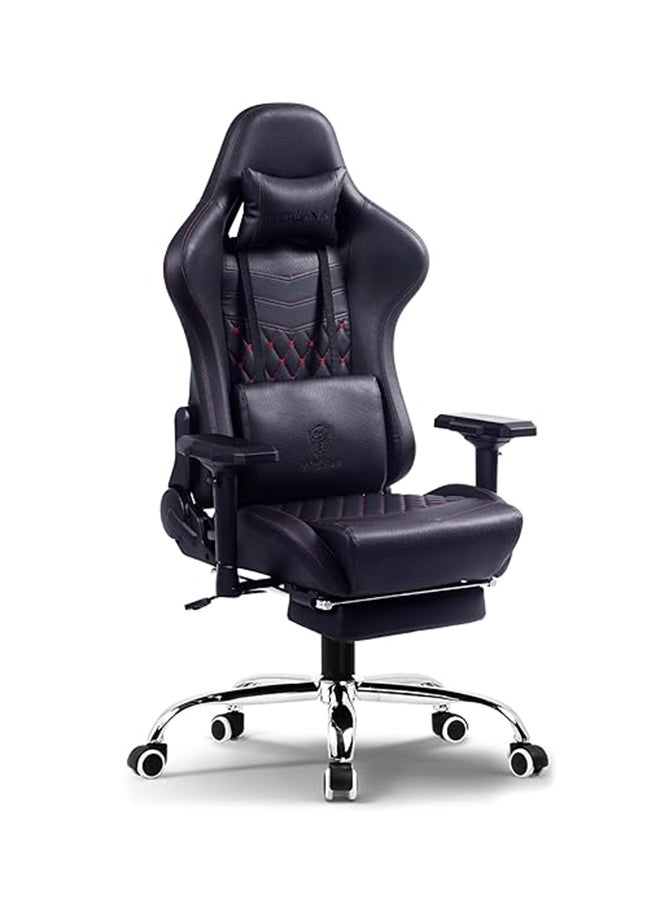 Dowinx Gaming Chair – Massage Cushion, Premium PU Leather, Ergonomic Design with Footrest, 360° Swivel, Adjustable Neck & Lumbar Pillow for Back Support, Home & Office Chair (Black 4D) Black  - Image 1