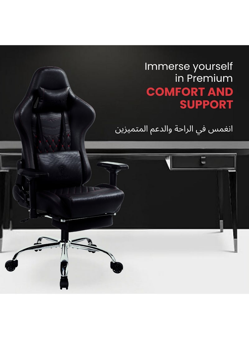 Dowinx Gaming Chair – Massage Cushion, Premium PU Leather, Ergonomic Design with Footrest, 360° Swivel, Adjustable Neck & Lumbar Pillow for Back Support, Home & Office Chair (Black 4D) Black  - Image 2