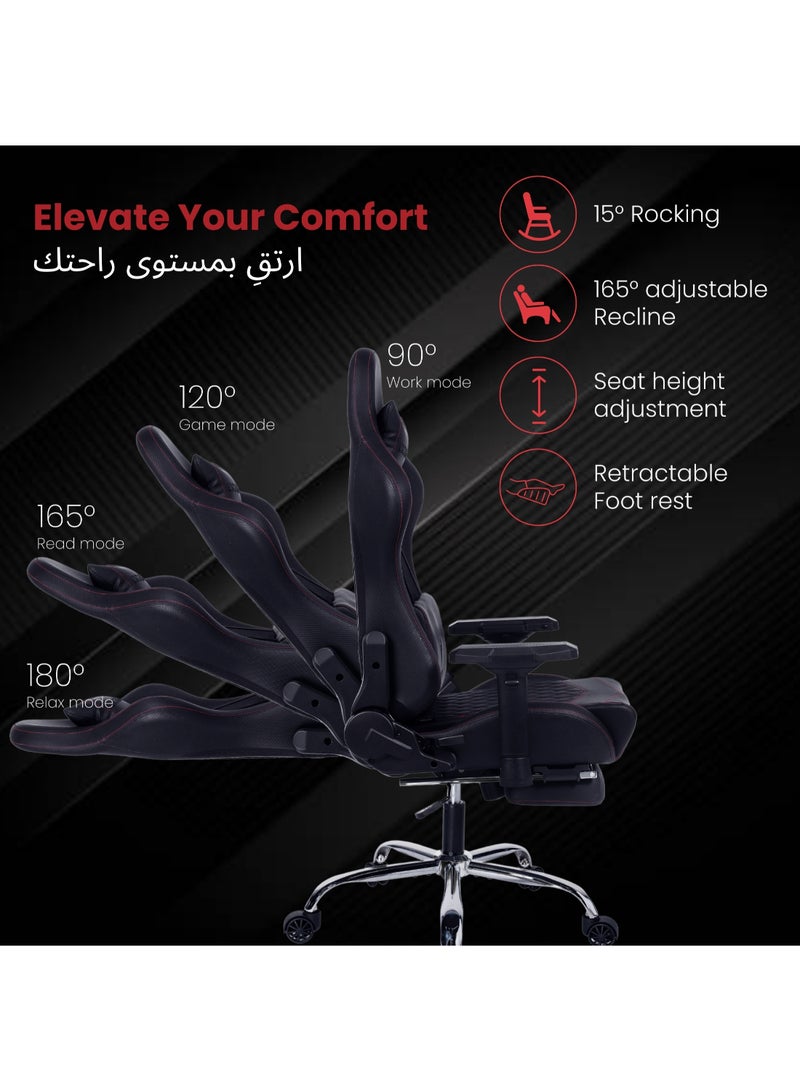 Dowinx Gaming Chair – Massage Cushion, Premium PU Leather, Ergonomic Design with Footrest, 360° Swivel, Adjustable Neck & Lumbar Pillow for Back Support, Home & Office Chair (Black 4D) Black  - Image 3