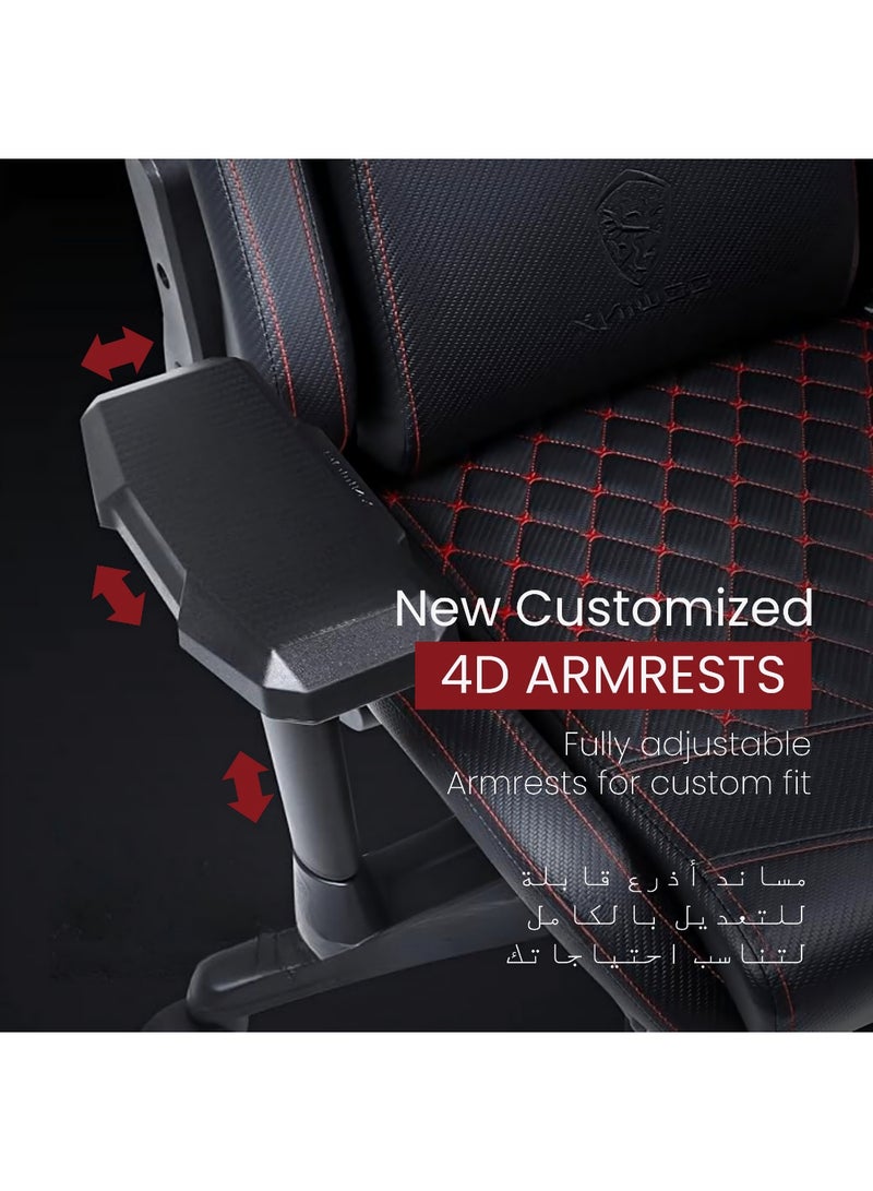 Dowinx Gaming Chair – Massage Cushion, Premium PU Leather, Ergonomic Design with Footrest, 360° Swivel, Adjustable Neck & Lumbar Pillow for Back Support, Home & Office Chair (Black 4D) Black  - Image 4