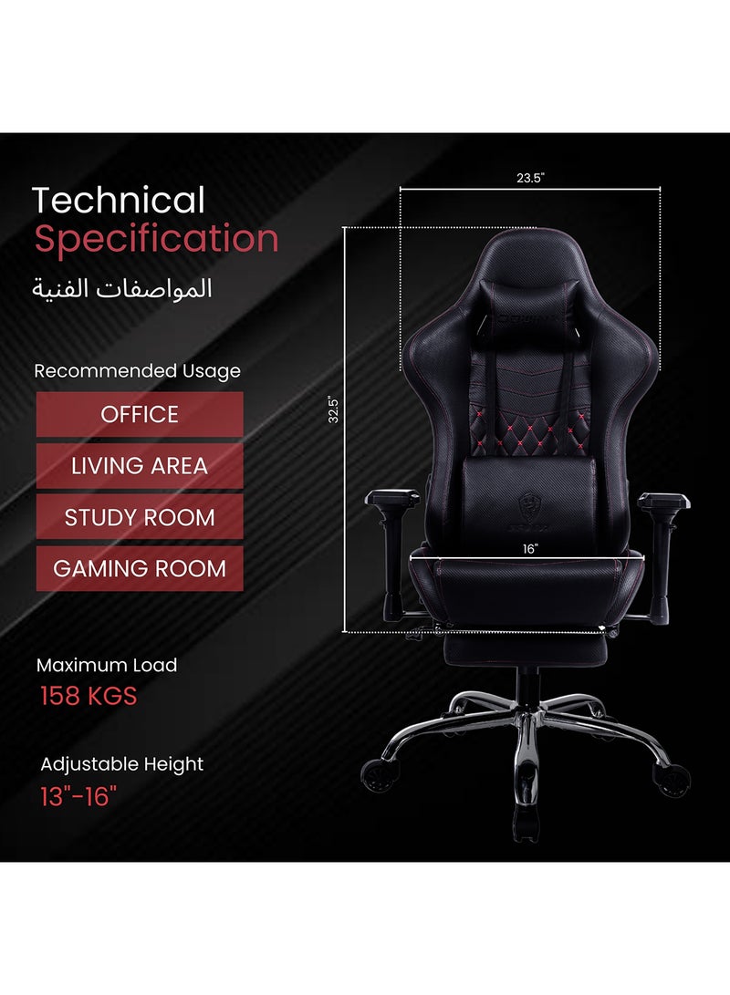 Dowinx Ergonomic Gaming Chair with USB Massage Cushion, Retractable Footrest & Adjustable Lumbar Support – PU Leather Office Furniture Computer Chair with Linkage Armrests for Home & Work (Black 4D) Black - Image 5