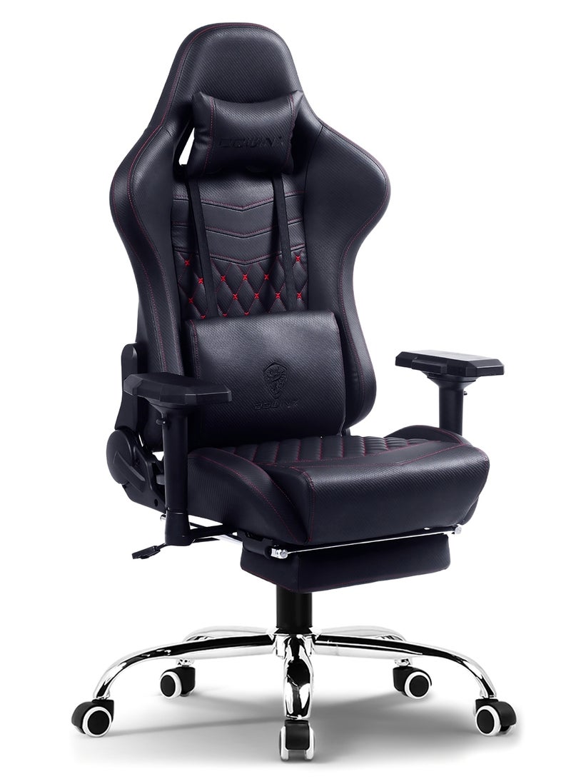 Dowinx Ergonomic Gaming Chair with USB Massage Cushion, Retractable Footrest & Adjustable Lumbar Support – PU Leather Office Furniture Computer Chair with Linkage Armrests for Home & Work (Black 4D) Black - Image 1