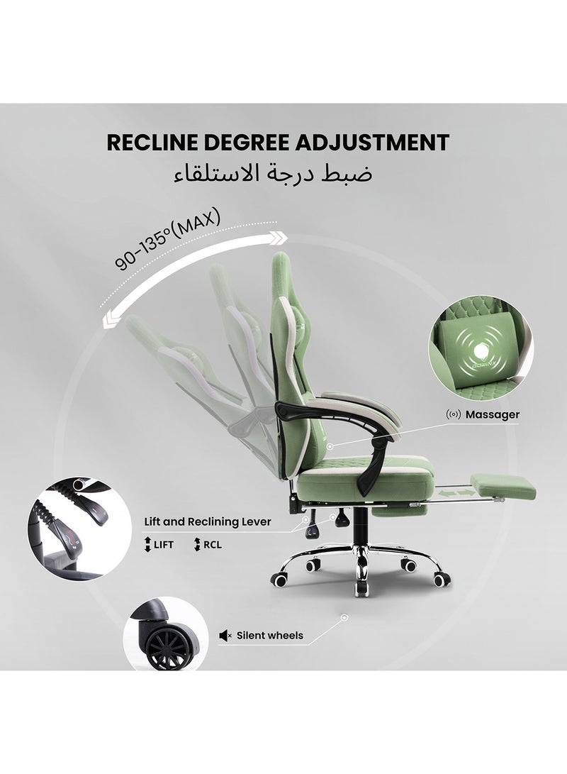 Dowinx Multi-Functional Gaming Chair, Ergonomic High Back Reclining & Height Adjustable Fabric Computer Chairs with Cooling Gel Pad, Massage Cushion, Neck & Lumbar Support, Footrest (Green) green One Size - Image 5