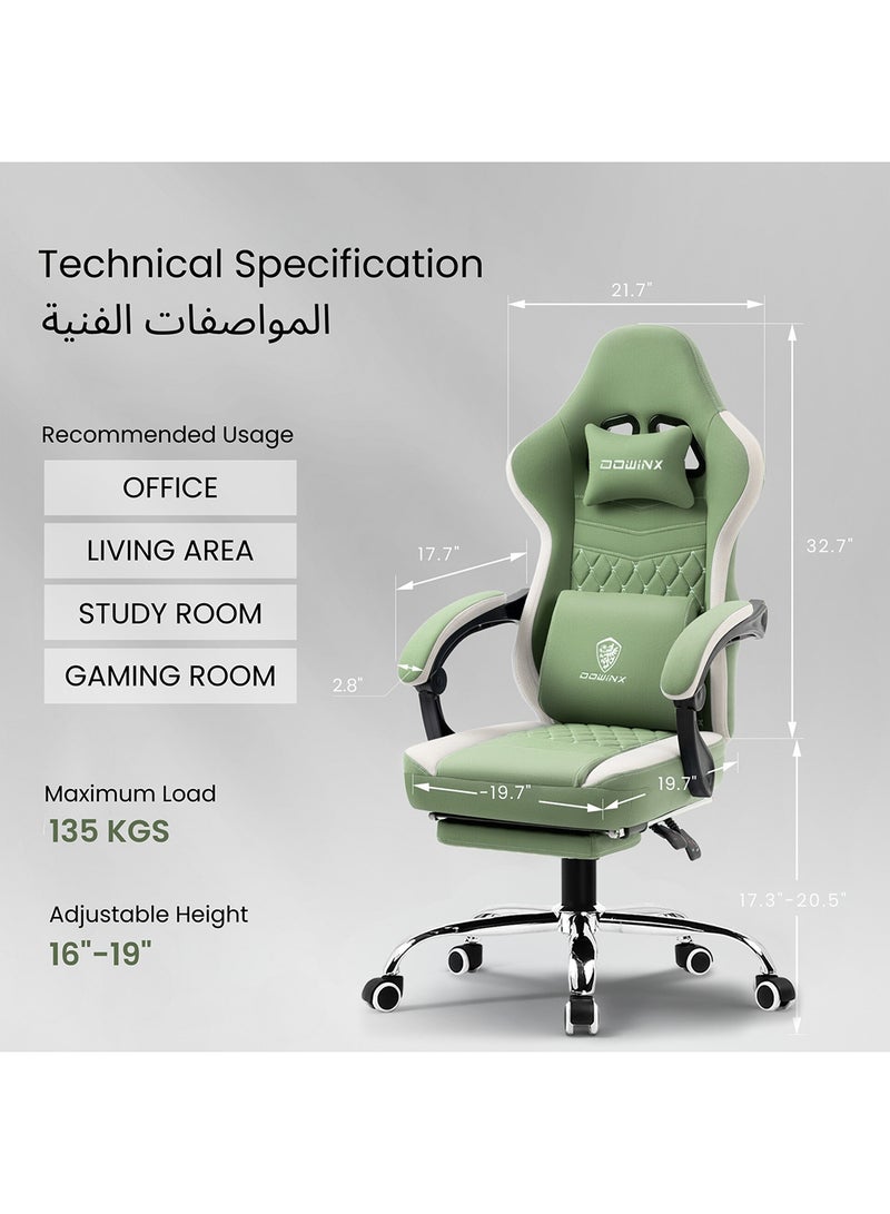Dowinx Multi-Functional Gaming Chair, Ergonomic High Back Reclining & Height Adjustable Fabric Computer Chairs with Cooling Gel Pad, Massage Cushion, Neck & Lumbar Support, Footrest (Green) green One Size - Image 4