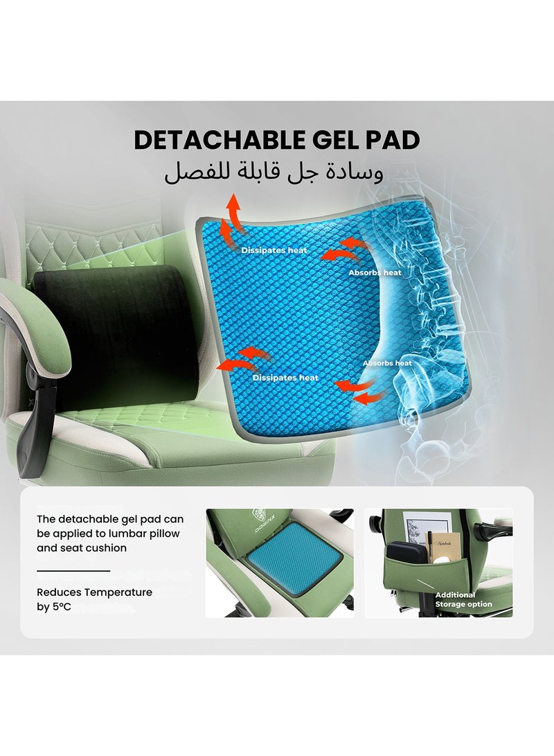 Dowinx Multi-Functional Gaming Chair, Ergonomic High Back Reclining & Height Adjustable Fabric Computer Chairs with Cooling Gel Pad, Massage Cushion, Neck & Lumbar Support, Footrest (Green) green One Size - Image 3