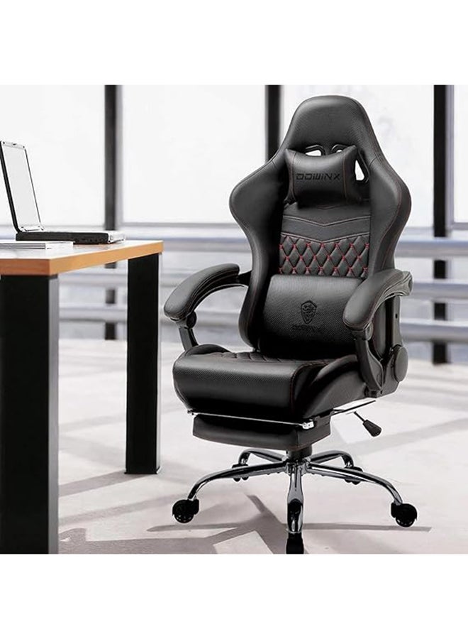 Dowinx Gaming Chair – Massage Cushion, Premium PU Leather, Ergonomic Design with Footrest, 360° Swivel, Adjustable Neck & Lumbar Pillow for Back Support, Home & Office Chair (Black LA) Black  - Image 2