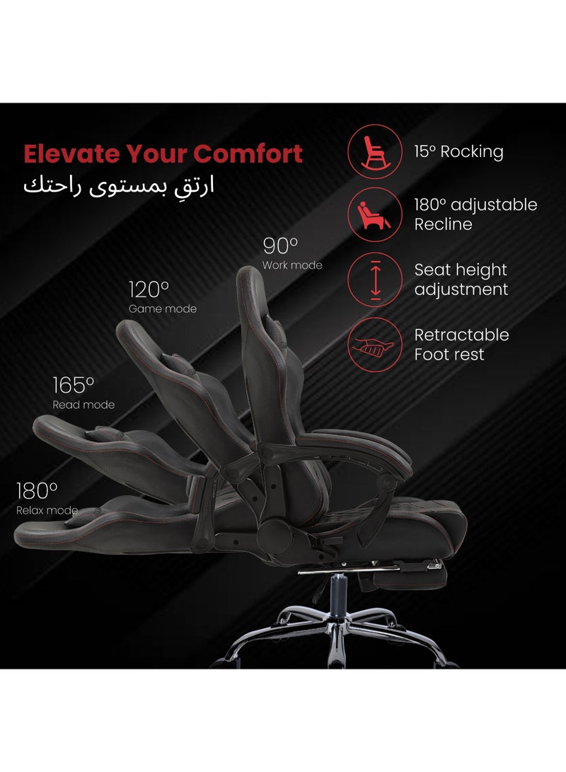 Dowinx Gaming Chair – Massage Cushion, Premium PU Leather, Ergonomic Design with Footrest, 360° Swivel, Adjustable Neck & Lumbar Pillow for Back Support, Home & Office Chair (Black LA) Black  - Image 4