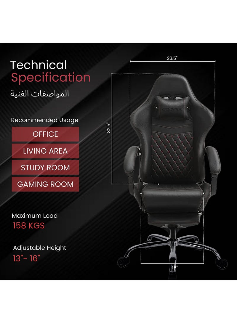 Dowinx Multi-Functional Gaming Chair, Ergonomic High Back Reclining & Height Adjustable PU Leather Computer Chairs with Massage Cushion, Neck & Lumbar Support, Footrest (Black) Black - Image 5