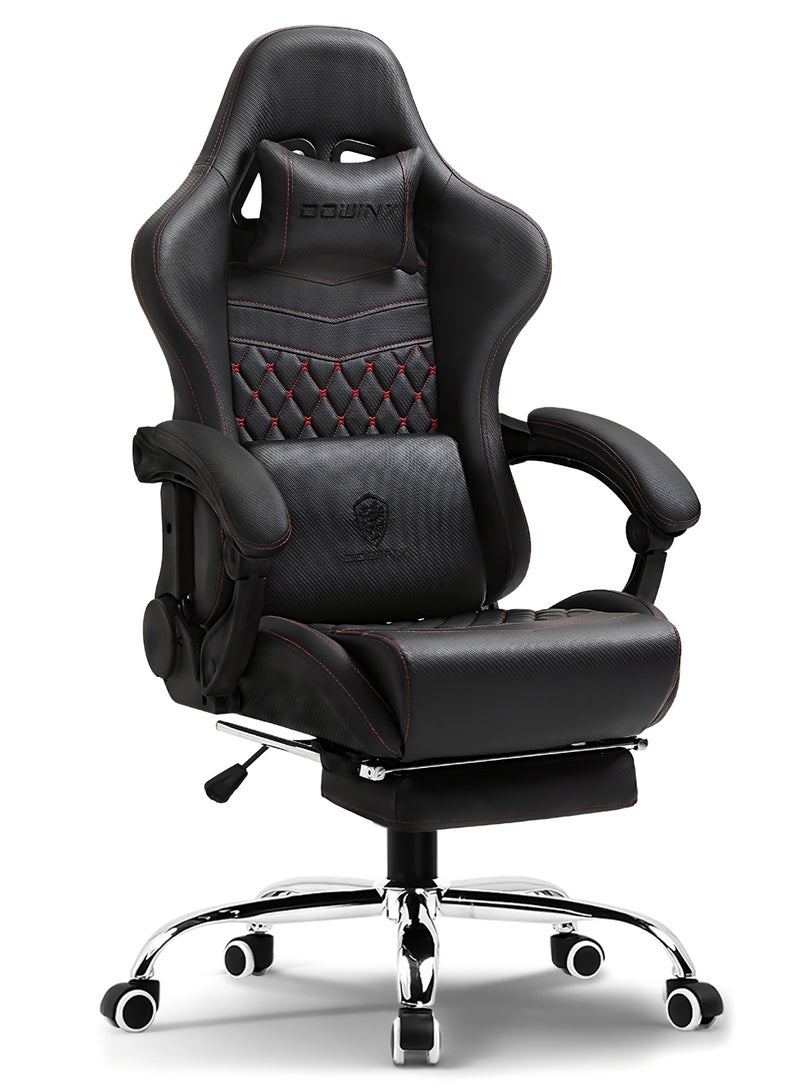 Dowinx Multi-Functional Gaming Chair, Ergonomic High Back Reclining & Height Adjustable PU Leather Computer Chairs with Massage Cushion, Neck & Lumbar Support, Footrest (Black) Black - Image 1