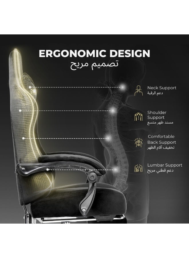 جي تي بلاير كرسي ألعاب GTPLAYER، كرسي مكتب من القماش القابل للتهوية مع وسادة زنبركية جيبية ومساند أذرع قابلة للربط، كرسي كمبيوتر مريح ذو ظهر مرتفع مع دعم قطني ومسند للقدمين (أسود مخملي) - Image 3