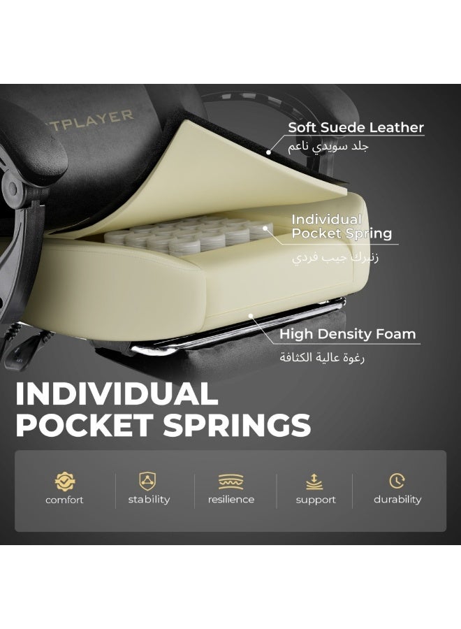 جي تي بلاير كرسي ألعاب GTPLAYER، كرسي مكتب من القماش القابل للتهوية مع وسادة زنبركية جيبية ومساند أذرع قابلة للربط، كرسي كمبيوتر مريح ذو ظهر مرتفع مع دعم قطني ومسند للقدمين (أسود مخملي) - Image 2