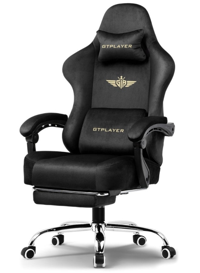 GTPLAYER #1USA Ergonomic Gaming Chair Fabric with Pocket Spring Cushion, Footrest & Armrests – Computer Video Game Desk Chair with Adjustable Lumbar Support & Headrest for Gaming & Office (Black) Black - Image 1