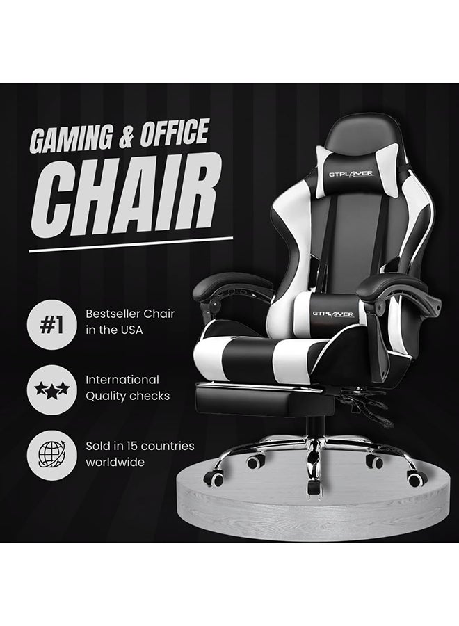 GTPLAYER Gaming Chair – Massage Cushion, Premium PU Leather, Ergonomic Design with Footrest, 360° Swivel, Adjustable Neck & Lumbar Pillow for Back Support, Home & Office Chair (White) White  - Image 3