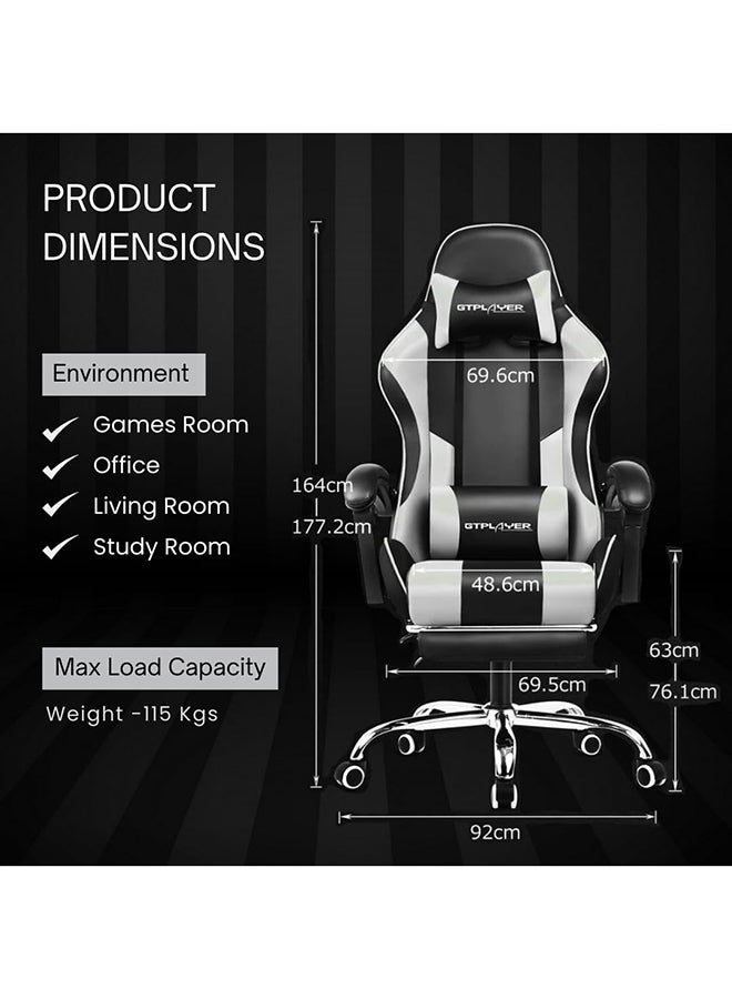 GTPLAYER Gaming Chair – Massage Cushion, Premium PU Leather, Ergonomic Design with Footrest, 360° Swivel, Adjustable Neck & Lumbar Pillow for Back Support, Home & Office Chair (White) White  - Image 2