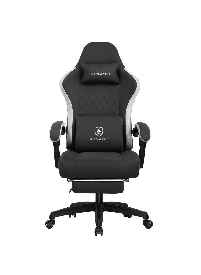 جي تي بلاير كرسي ألعاب GTPLAYER قماش قابل للتنفس كرسي مكتب مع وسادة نابض جيب ومساند ذراع متصلة، كرسي كمبيوتر مريح بظهر مرتفع مع دعم قطني ومسند قدم (قماش أسود) - Image 1