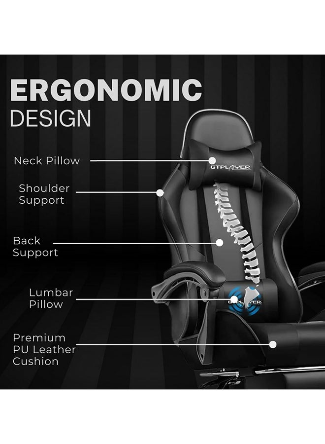 GTPLAYER Gaming Chair – Massage Cushion, Premium PU Leather, Ergonomic Design with Footrest, 360° Swivel, Adjustable Neck & Lumbar Pillow for Back Support, Home & Office Chair (Black) Black  - Image 5