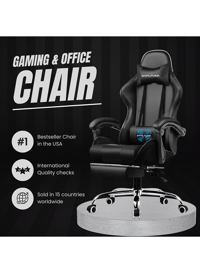 GTPLAYER Gaming Chair – Massage Cushion, Premium PU Leather, Ergonomic Design with Footrest, 360° Swivel, Adjustable Neck & Lumbar Pillow for Back Support, Home & Office Chair (Black) Black  - Image 3