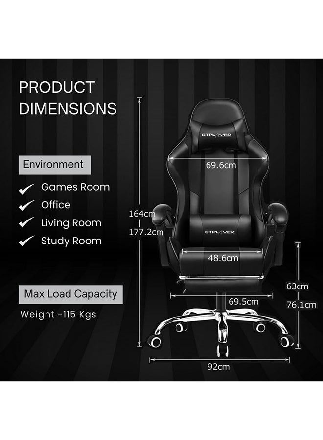 GTPLAYER Gaming Chair – Massage Cushion, Premium PU Leather, Ergonomic Design with Footrest, 360° Swivel, Adjustable Neck & Lumbar Pillow for Back Support, Home & Office Chair (Black) Black  - Image 2