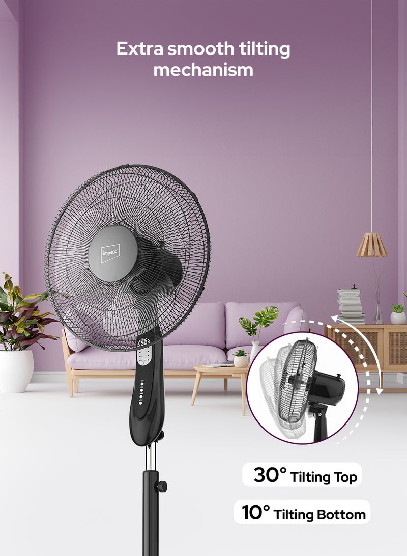 Impex Remote Control Pedestal Fan | High-Speed 1200 RPM | 3 Wind Modes (Sleep/Normal/Natural) | Powerful Motor | 55W | 7.5-Hour Working Time | Sturdy Body | Ideal For Home, Office, Restaurant, Garage | 55 W PF 7504 Black  - Image 5