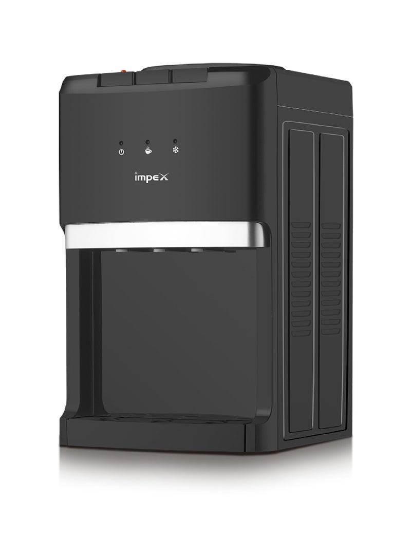 Impex 3 Tap Water Dispenser with Cabinet | Compressor Cooling | 304 Food Grade Stainless Steel Tank | 2L Cooling & 1L Hot Water Capacity | 550W Heating | 100W Cooling | 220~240V | Compact Design | WD 3903C Black  - Image 1