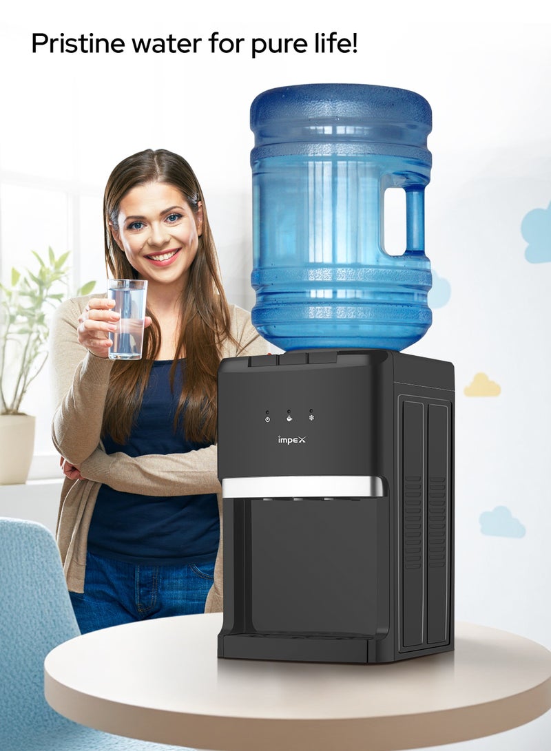 Impex 3 Tap Water Dispenser with Cabinet | Compressor Cooling | 304 Food Grade Stainless Steel Tank | 2L Cooling & 1L Hot Water Capacity | 550W Heating | 100W Cooling | 220~240V | Compact Design | WD 3903C Black  - Image 3