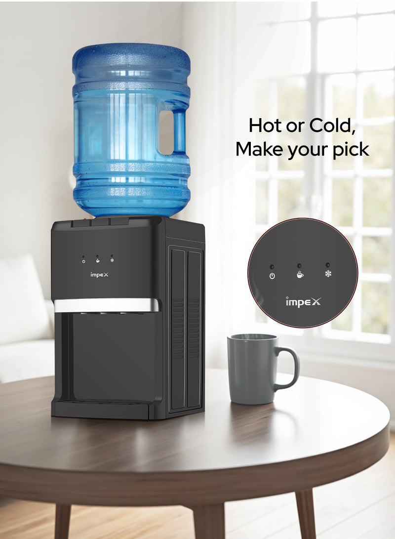 Impex 3 Tap Water Dispenser with Cabinet | Compressor Cooling | 304 Food Grade Stainless Steel Tank | 2L Cooling & 1L Hot Water Capacity | 550W Heating | 100W Cooling | 220~240V | Compact Design | WD 3903C Black  - Image 5